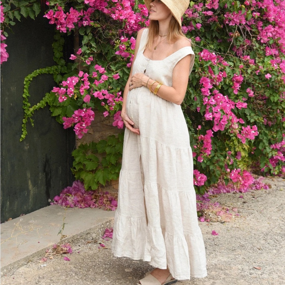 Maternity Beachwood Linen Women's Cream Tiered Summer Sundress